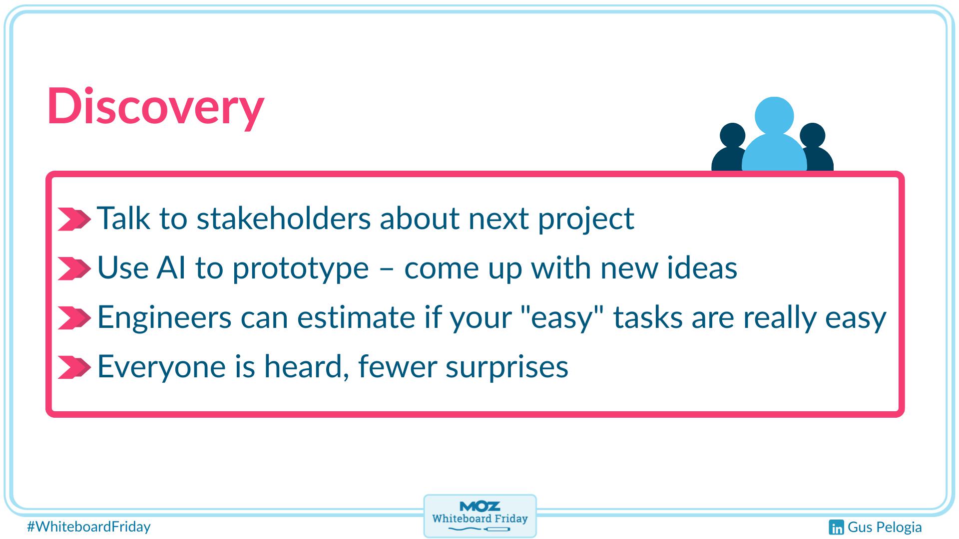 Zoomed in section of the whiteboard about discovery meetings.