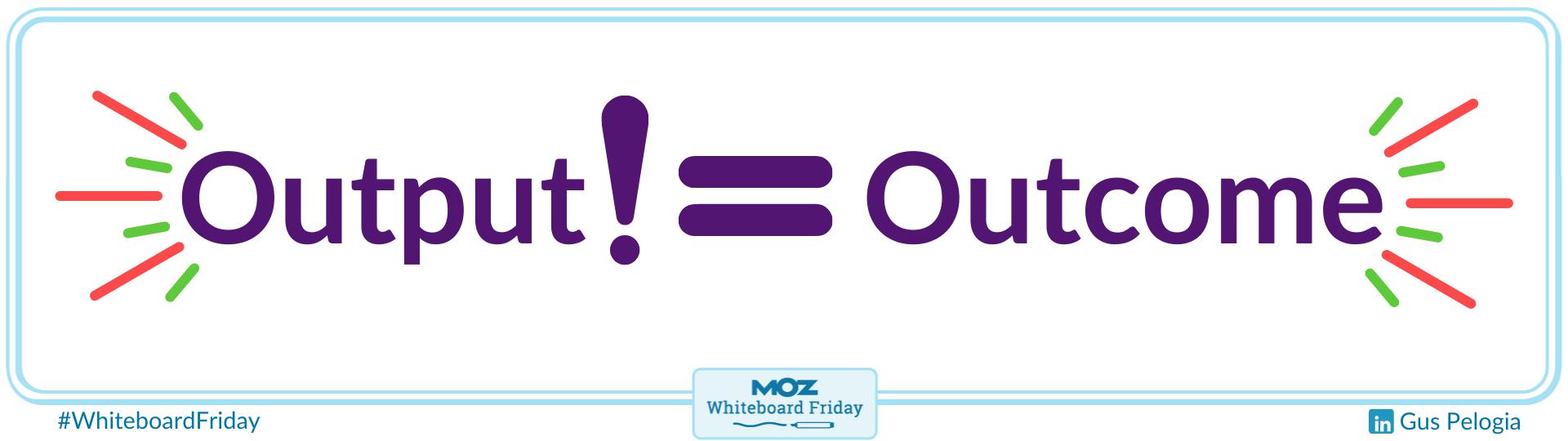 Zoomed in section of the whiteboard for output vs outcome.