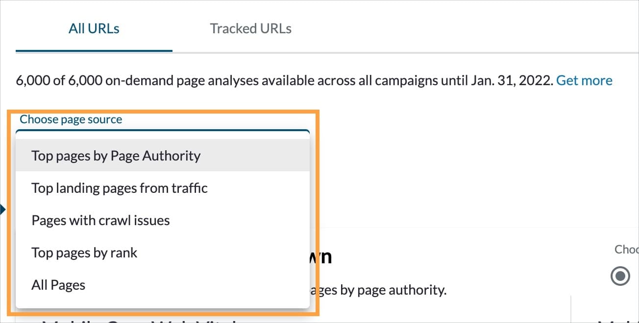 You can select the Page Source at the top of the tool using the drop-down above the graph.