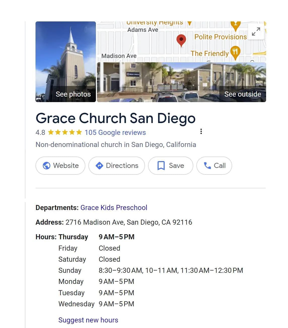 The hours section of a Google Business Profile