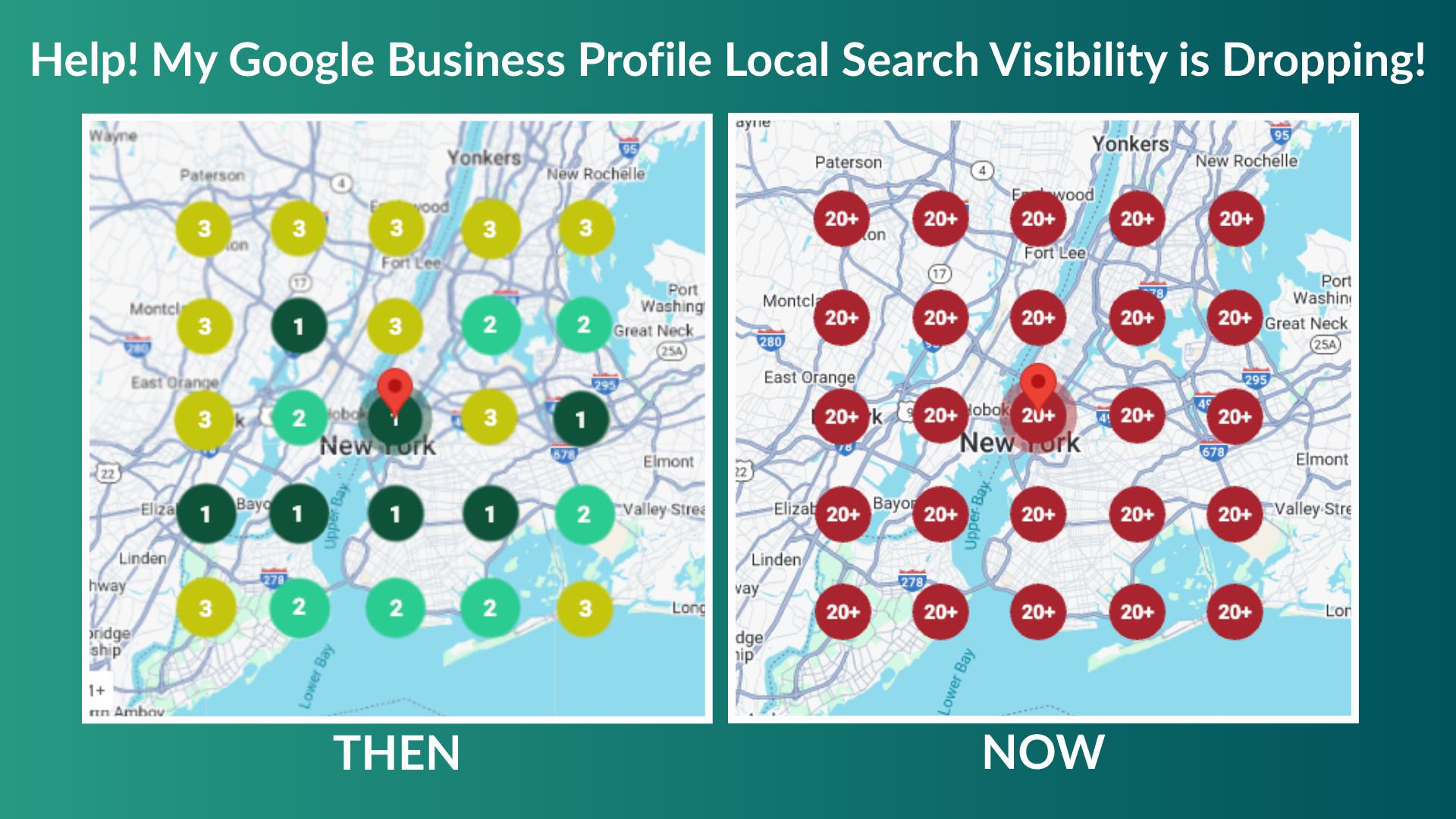 Graphic illustrating a huge rankings drop in local search.