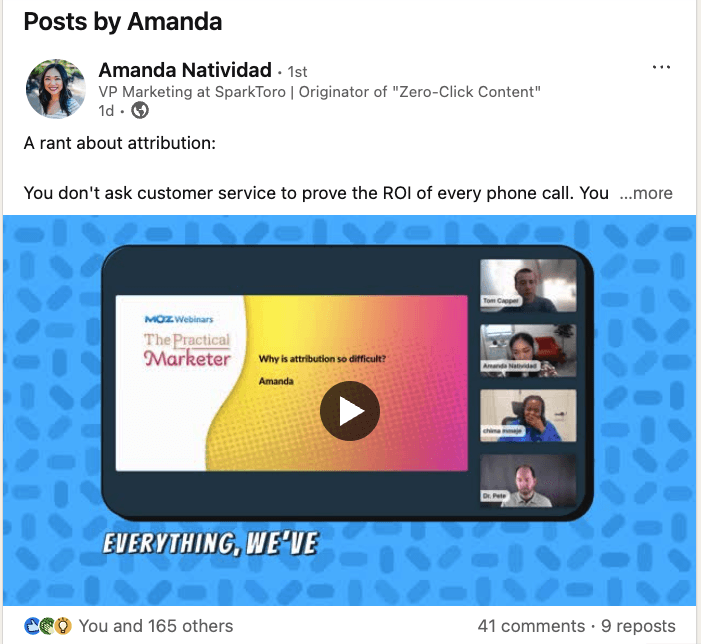 Repurposed video clip from an AMA webinar with Amanda Natividad, Tom Capper, and Dr. Peter Meyers.