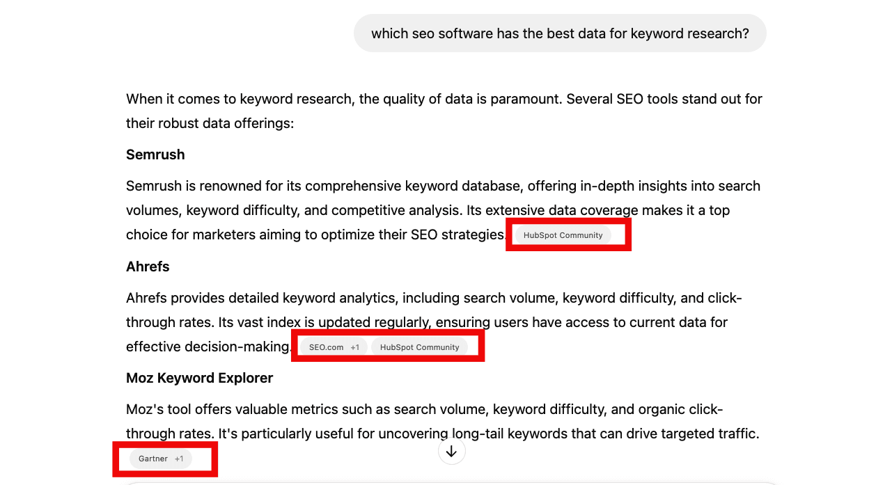 ChatGPT conversation showing sources LLMs prefer