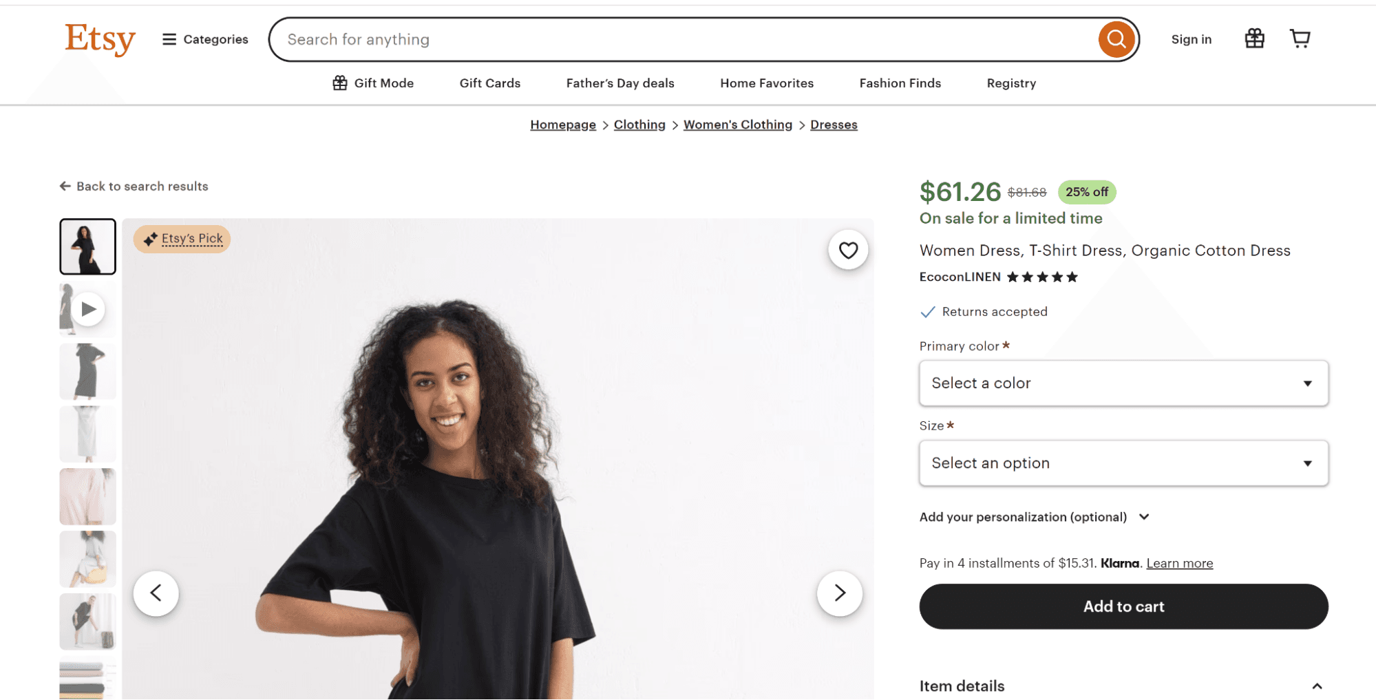 A similar garment on an Etsy shop has tons of imagery, video, and all the necessary info