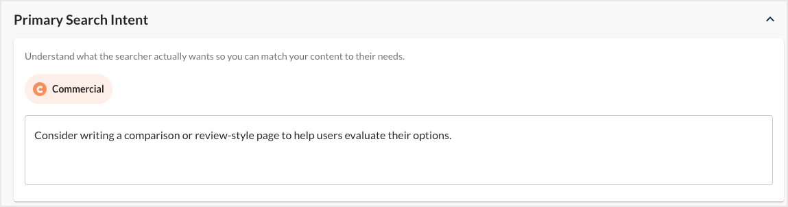 Screenshot of the Primary Search Intent section of AI Content Brief.