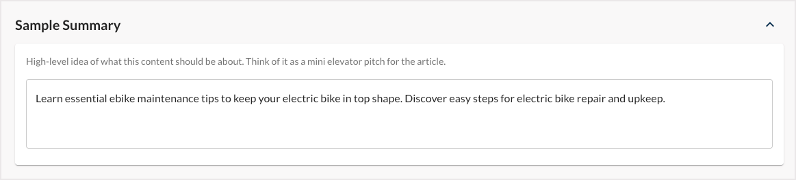 Screenshot of the Sample Summary section of AI Content Brief.