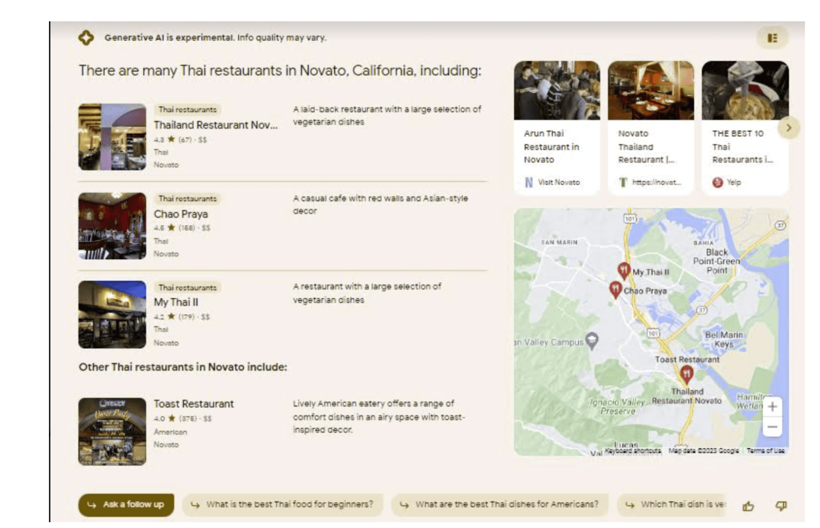 Before AI Overviews launched, the SGE labs experiment showed AI-generated local business information