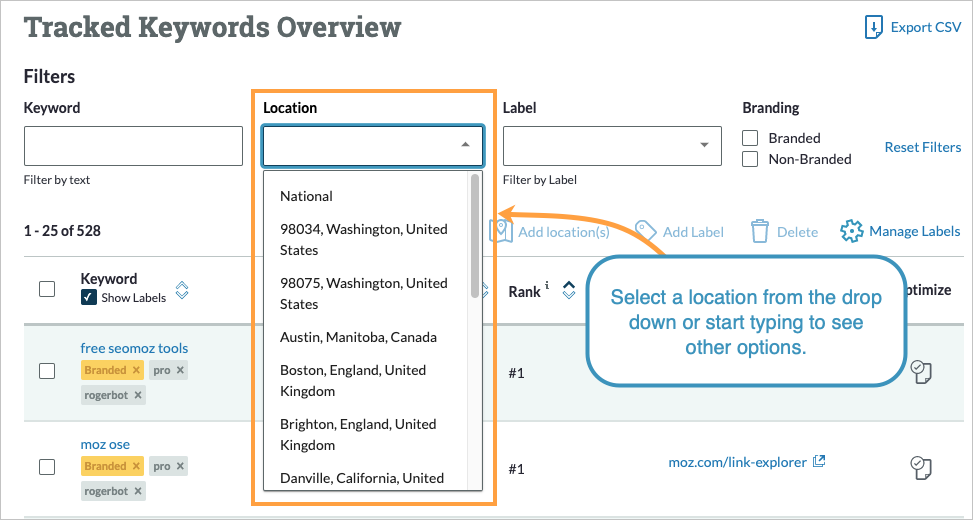 You can use the location filter to compare data across multiple markets.