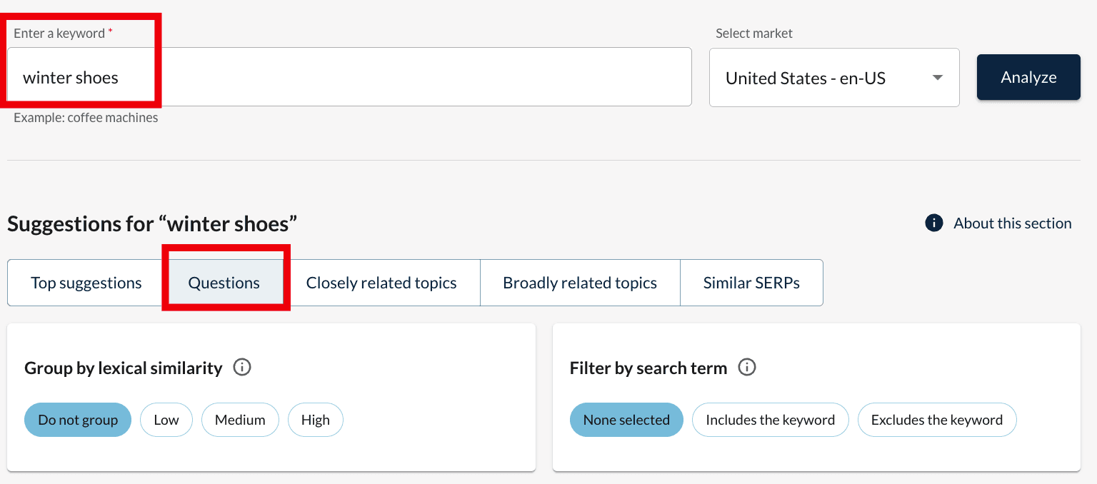 Finding related questions in Moz's Keyword Explorer