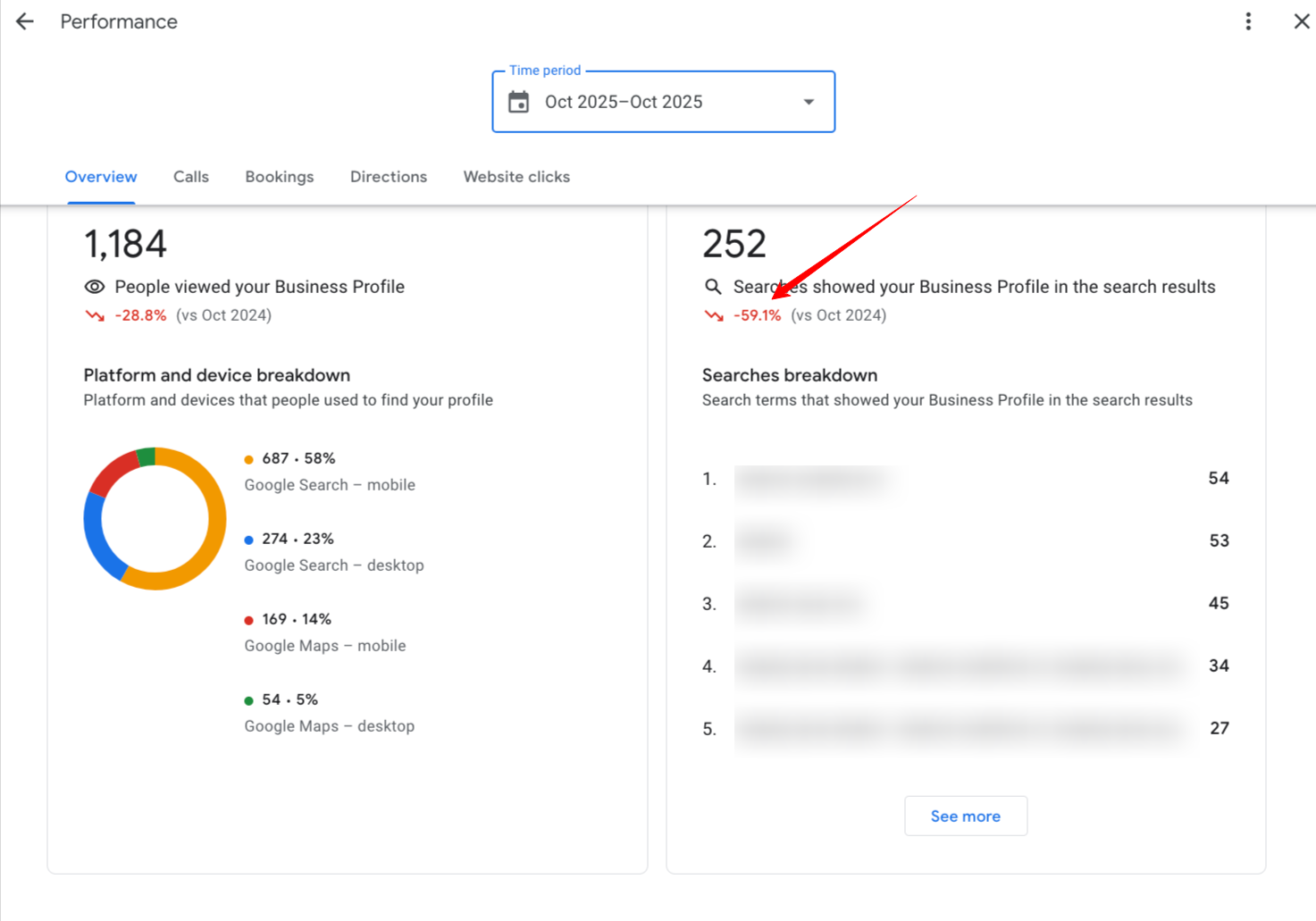 Screenshot showing where to adjust the date range in GBP.
