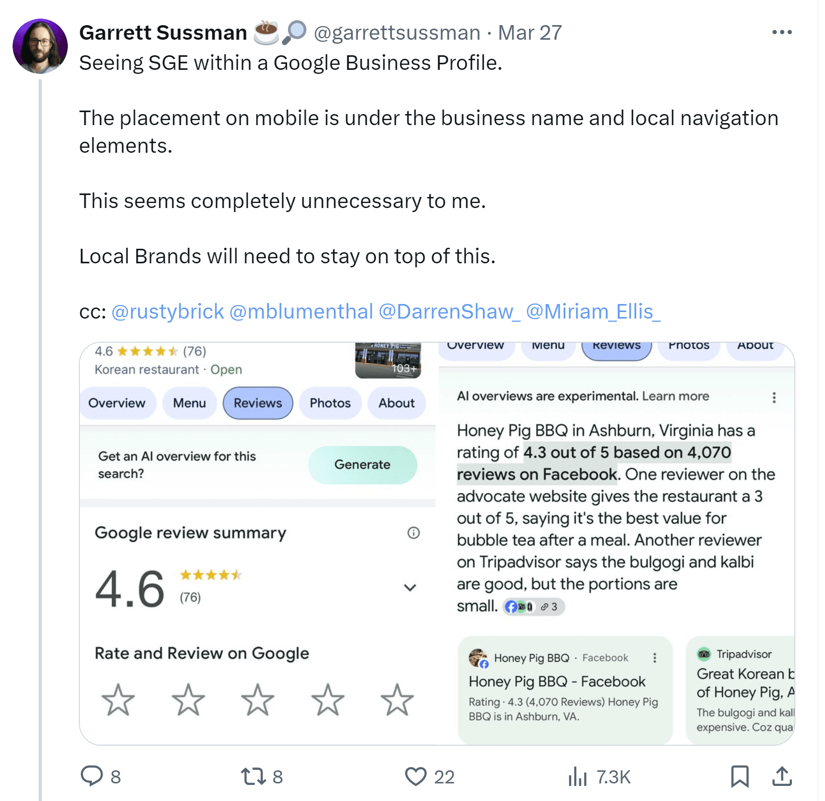 Google is experimenting with using AI to summarize all the reviews a business has received on its GBP