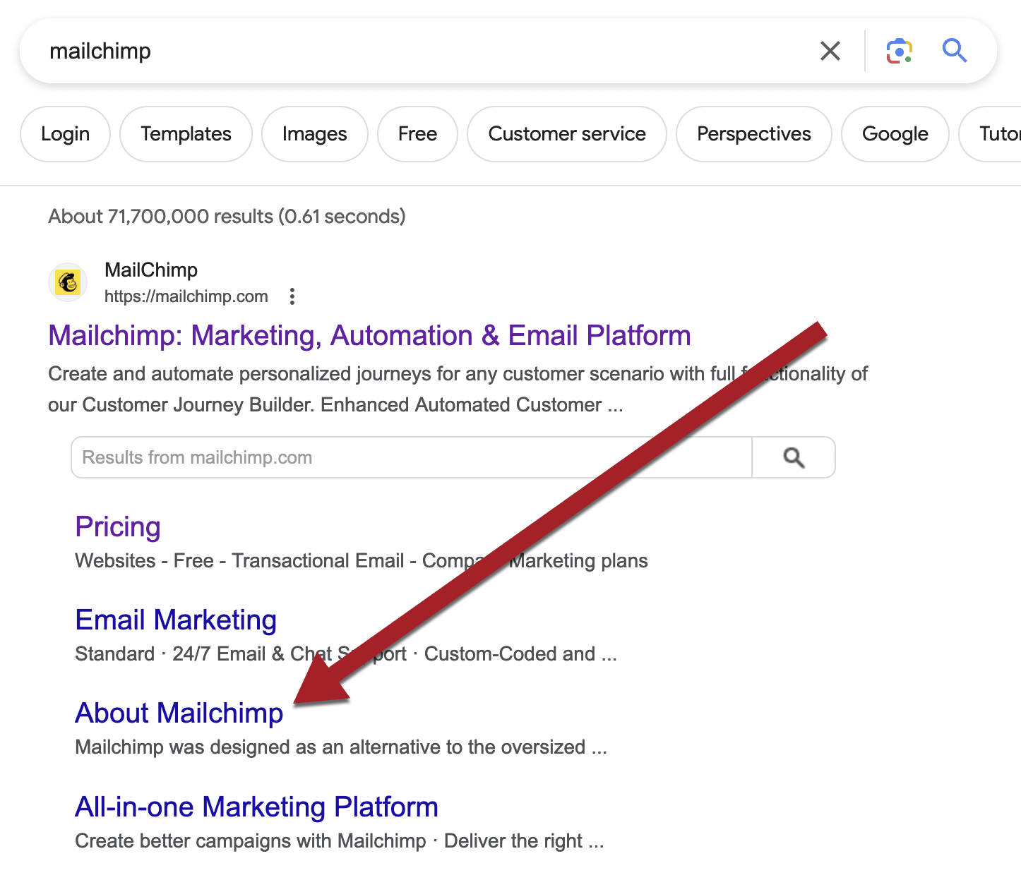 About page in Google sitelinks