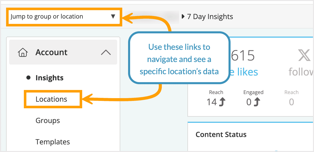 Screenshot of where to find the locations menu option.
