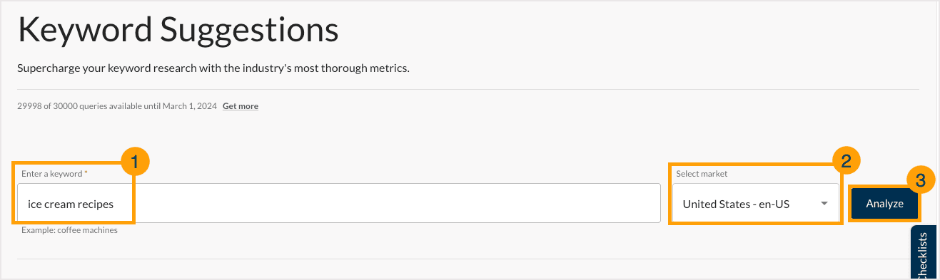 Screenshot of how to get started with Keyword Suggestions.