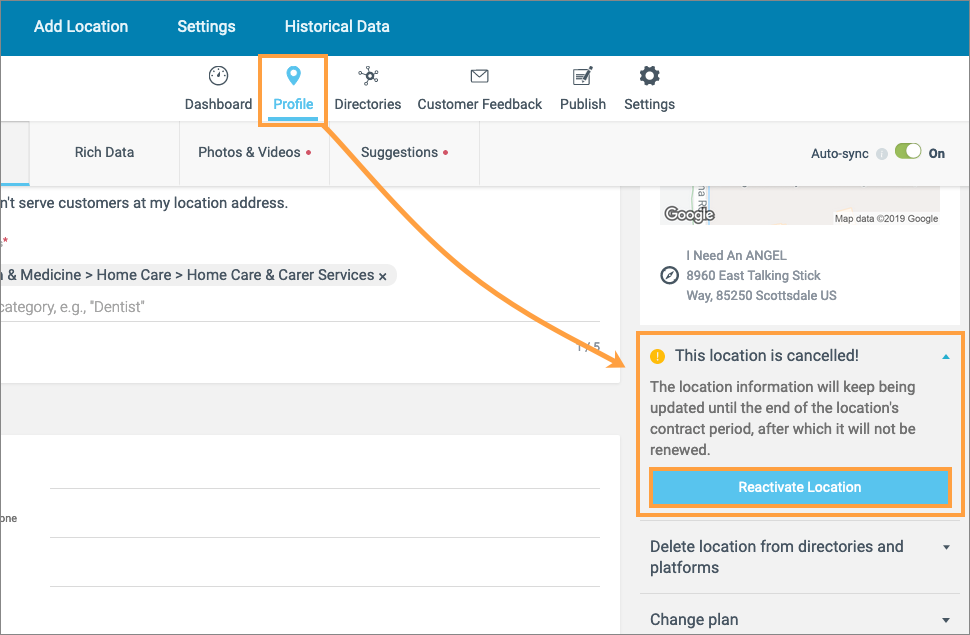 To reenable auto-renew for your Moz Local location, click reactivate location from the profile of that location.