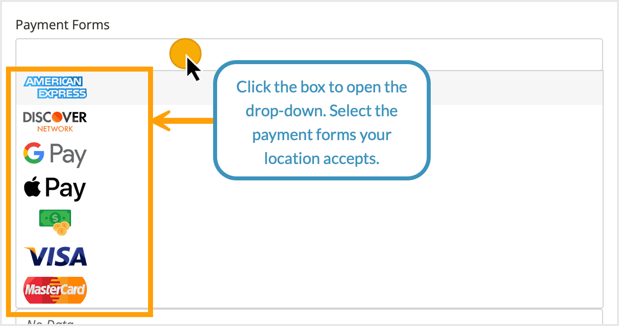 Screenshot of the payment forms box.