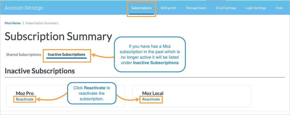 If you had subscriptions in the past, they will be listed under your inactivate subscriptions tab where you can reactivate them.