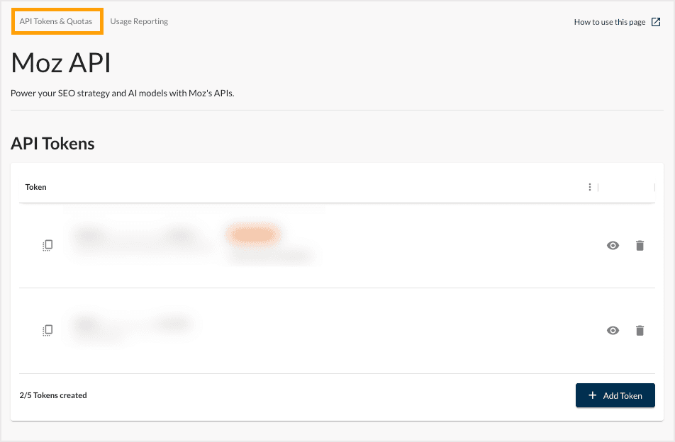 Screenshot of the API Tokens list.