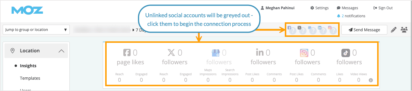 Screenshot showing where to connect additional social networks.
