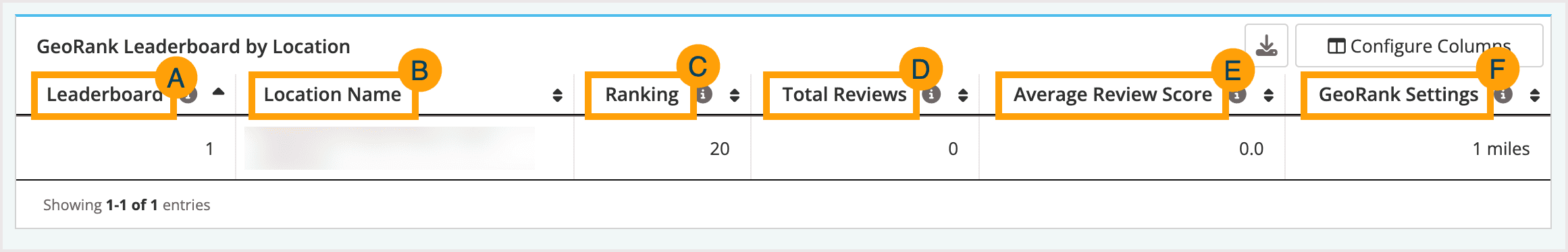 Screenshot of the GeoRank Leaderboard by location table.