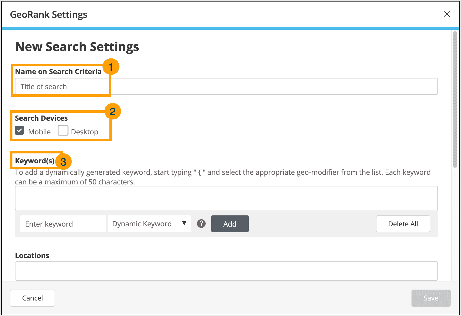 Screenshot of the new search settings module.