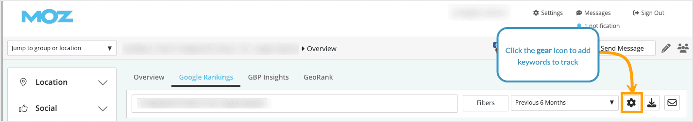 Screenshot of where to add keywords.