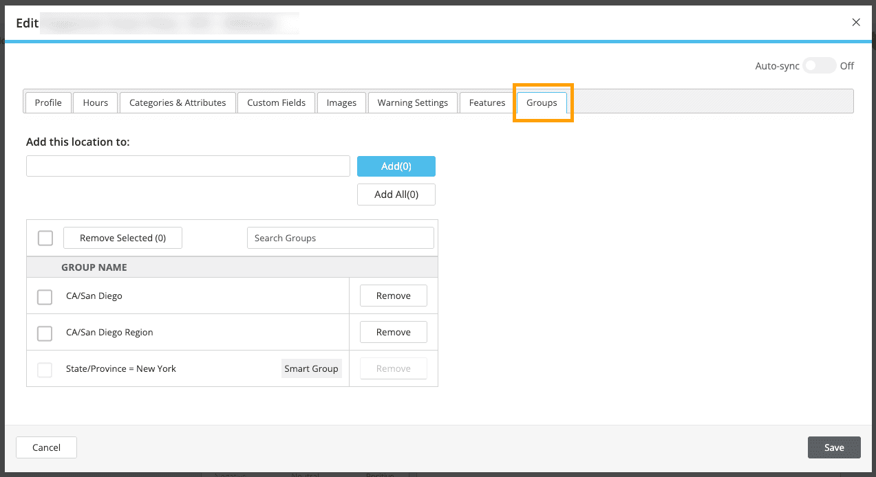 Screenshot of the groups tab.