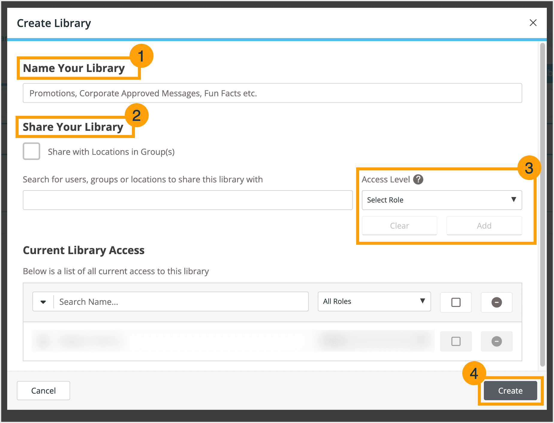 Screenshot of "Create Library" popup window.