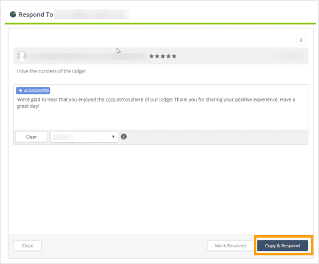 Screenshot of the copy and respond button.