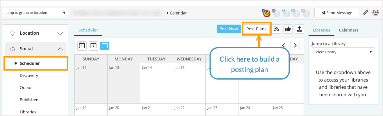 Screenshot showing where to find the Post Plans button.