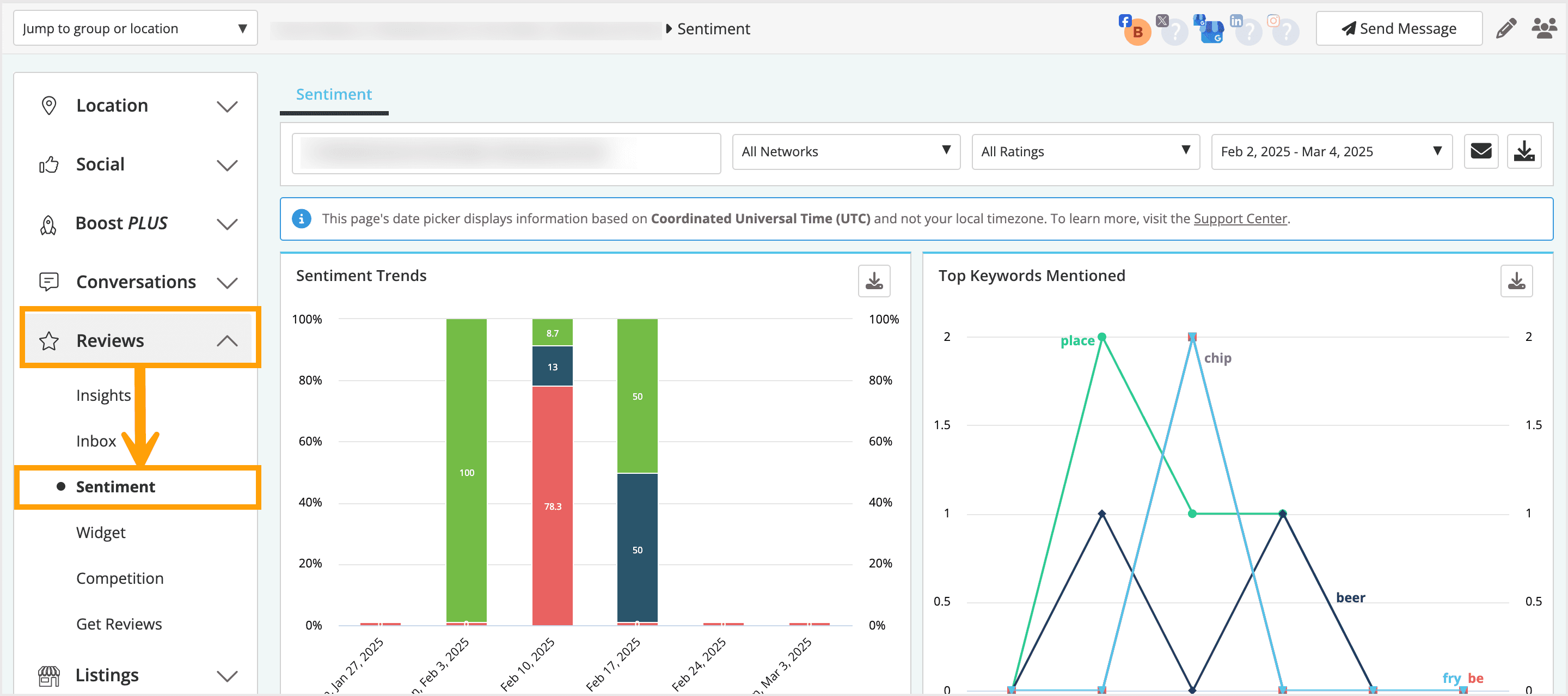 Screenshot of the menu location for Sentiment.
