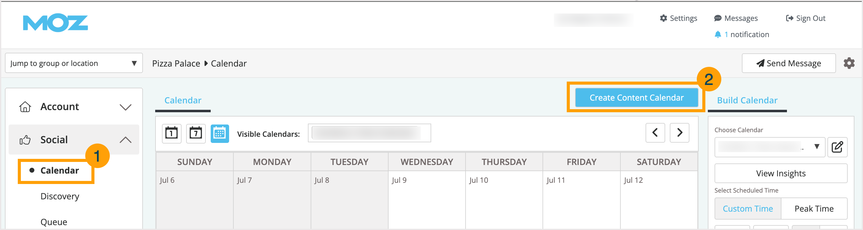 Screenshot of the first 2 steps for creating a content calendar.