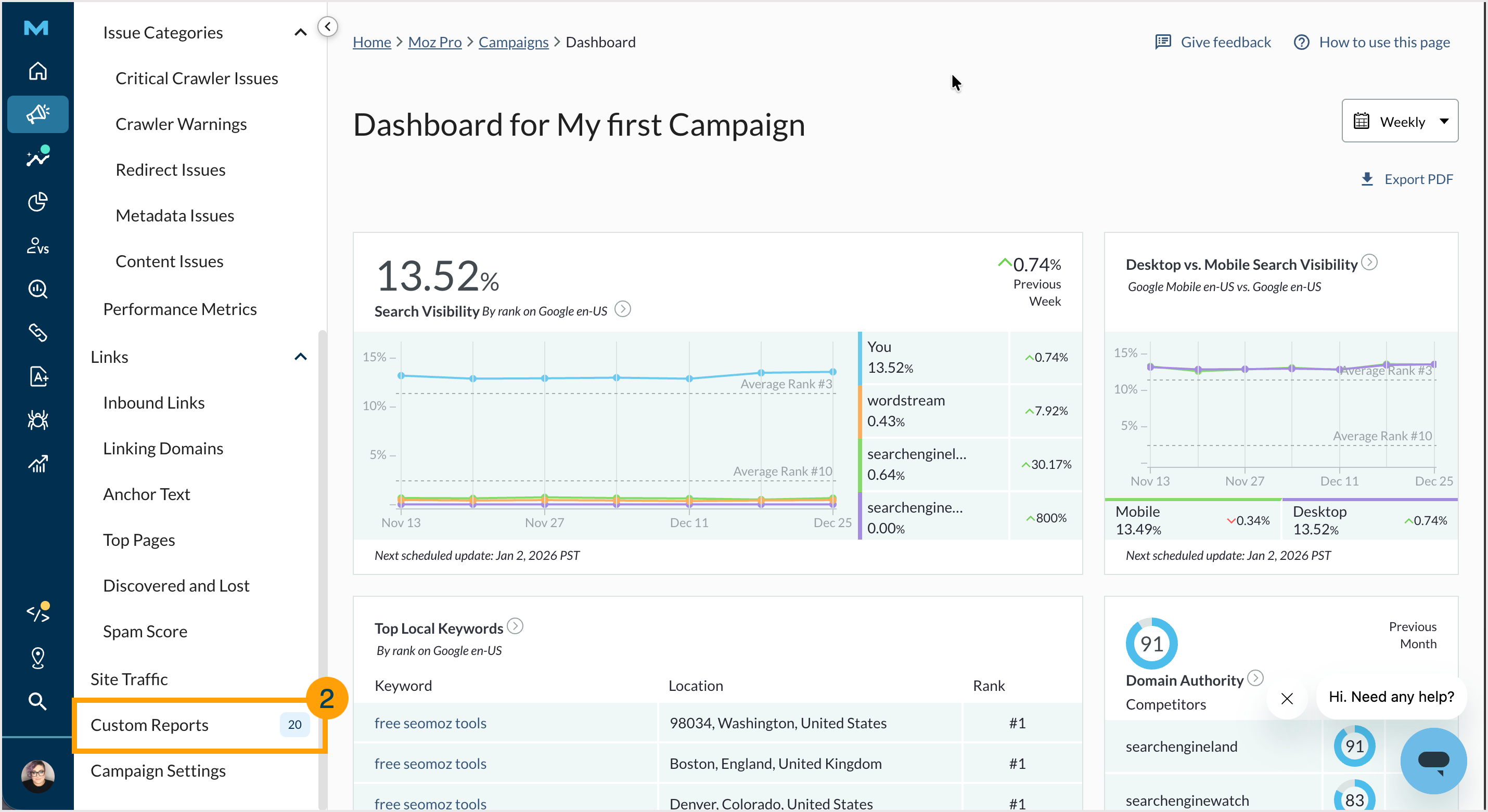 Screenshot of the Custom Reports option in the navigation menu.