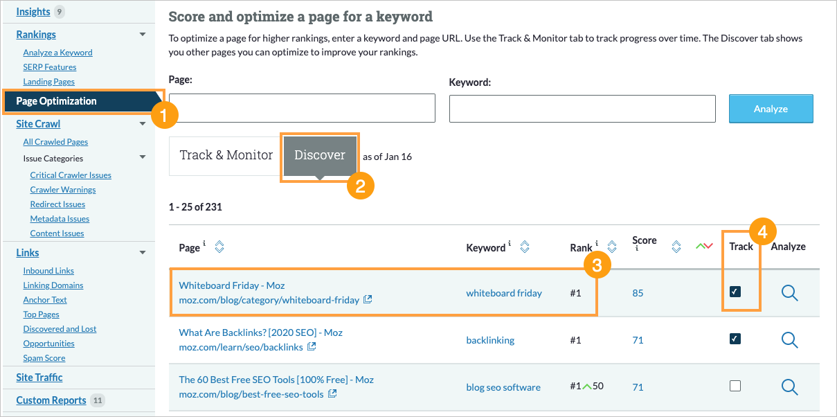 Add pairings from your Discover tab to your Track and Monitor tab by checking the box in the track column.