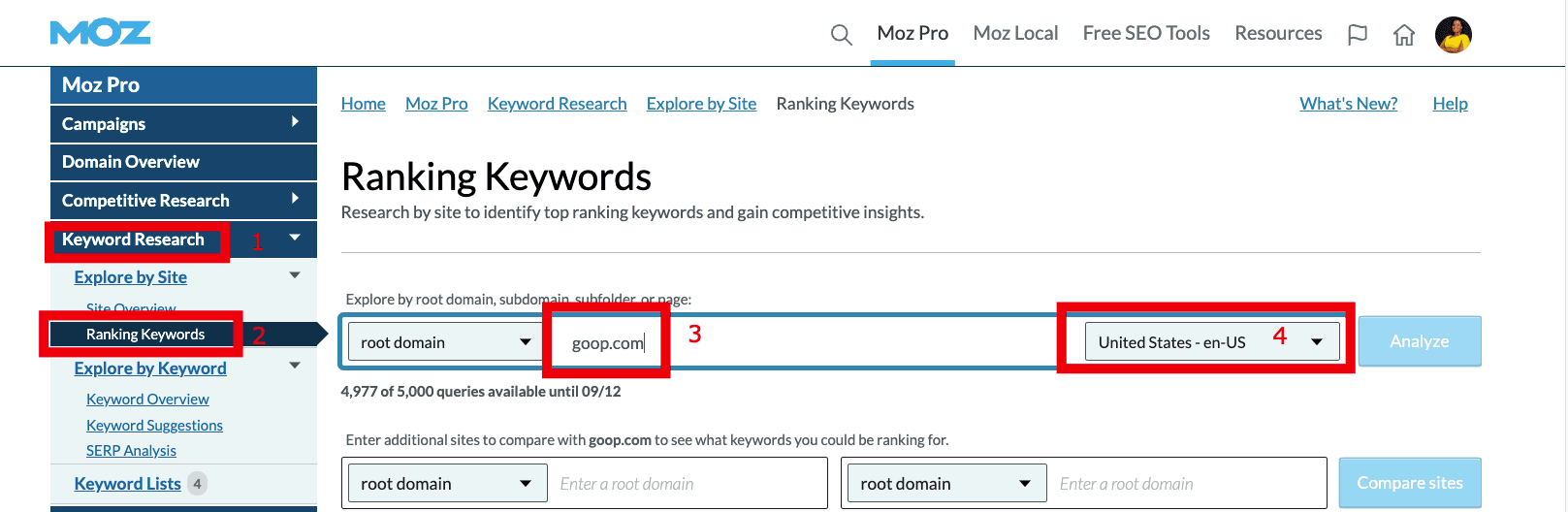 Optimize ranking keywords on Moz for Featured Snippet