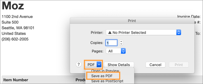 Select save as PDF to save this invoice locally.