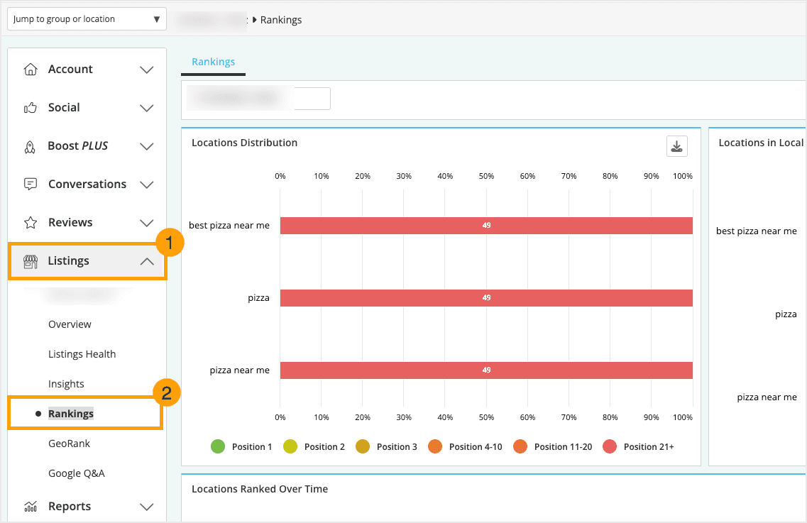 Screenshot of how to locate Google Rankings.
