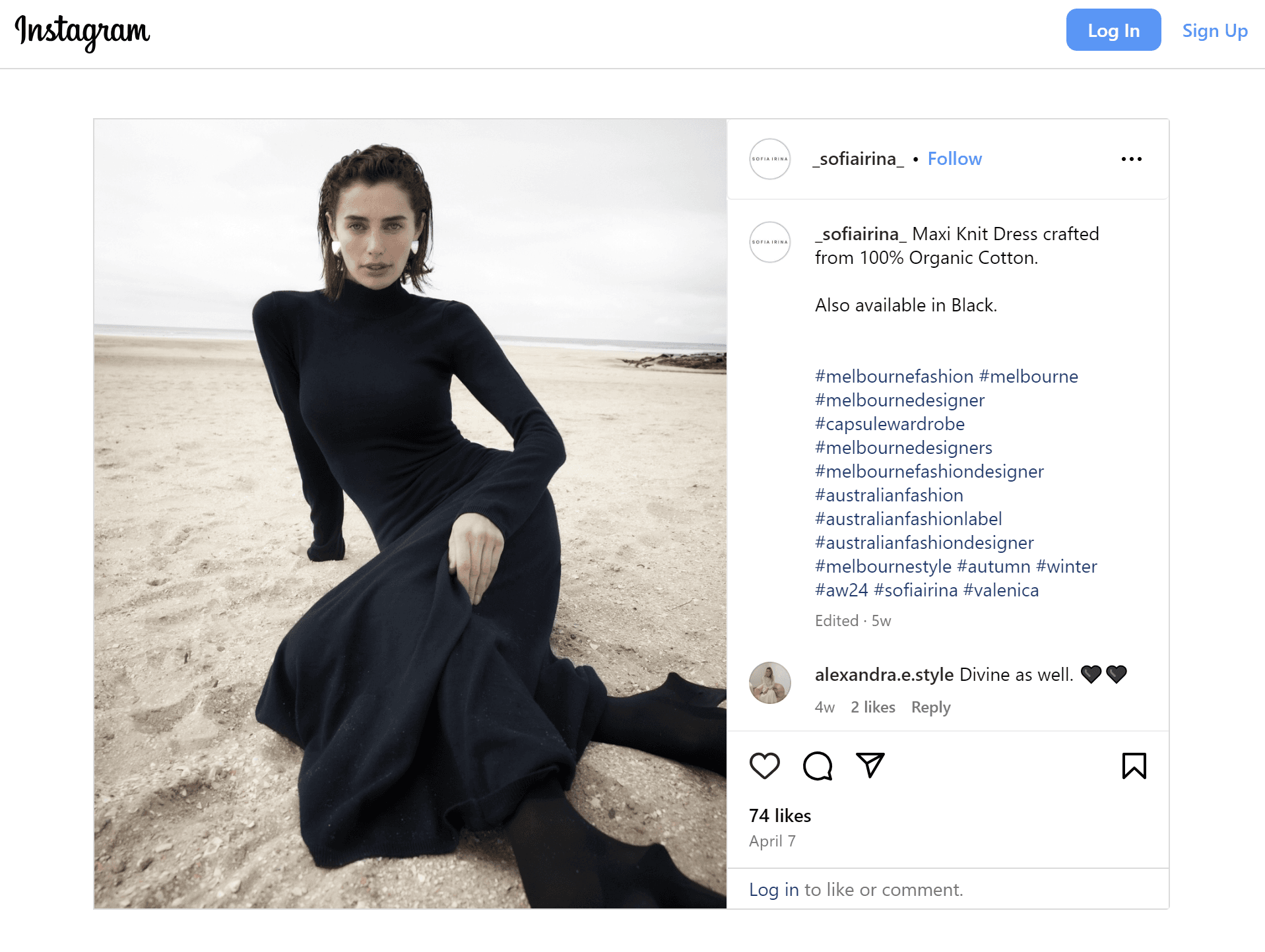 Screenshot of an Instagram post