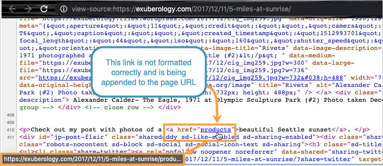 Source Code with misformatted link.