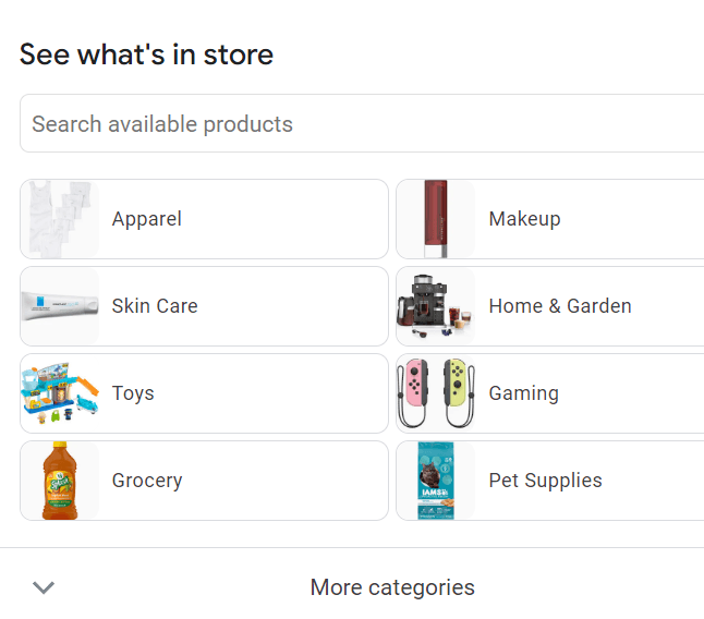The See What's In Store section of a Google Business Profile
