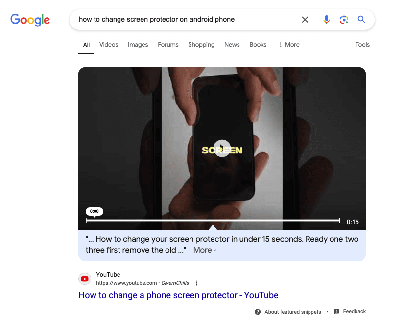 Video featured snippets