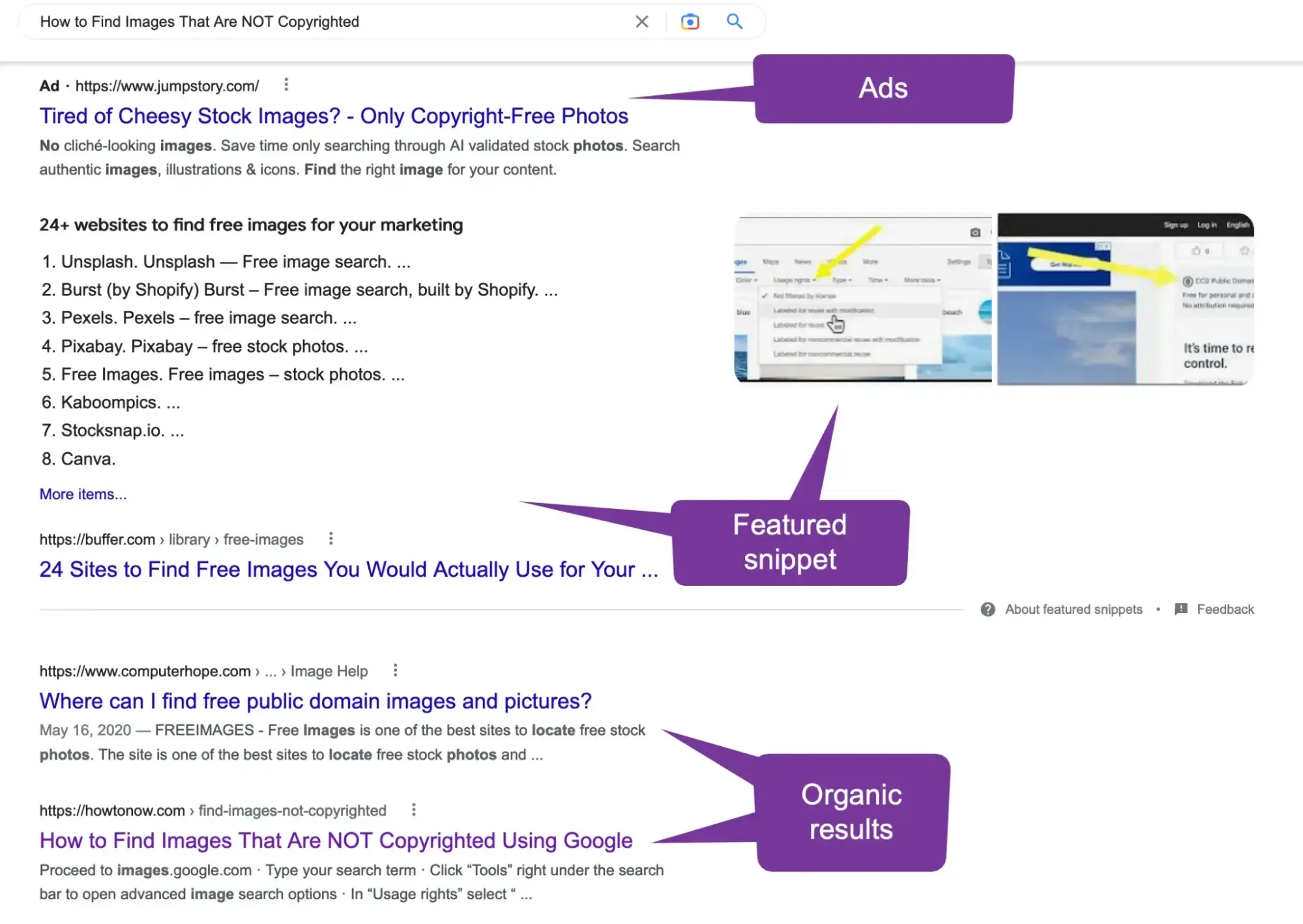 Screenshot from Google SERPs showing Featured Snippet